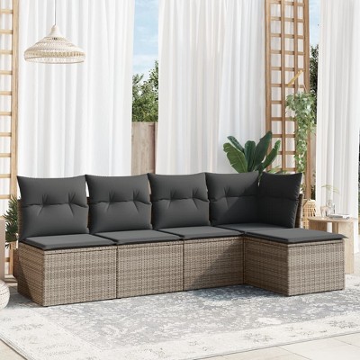 vidaXL Garden Sofa Set Black PE rattan 5 Piece Modular Garden Sofa Set