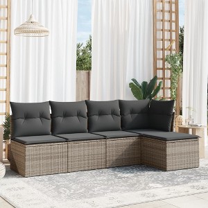 vidaXL Garden Sofa Set Black PE rattan 5 Piece Modular Garden Sofa Set - 1 of 4