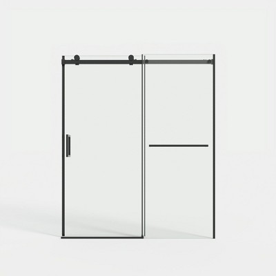 Lirago Slim Frame Single Sliding Door with Tempered Glass, Reversible Installation 60" x 72", Black