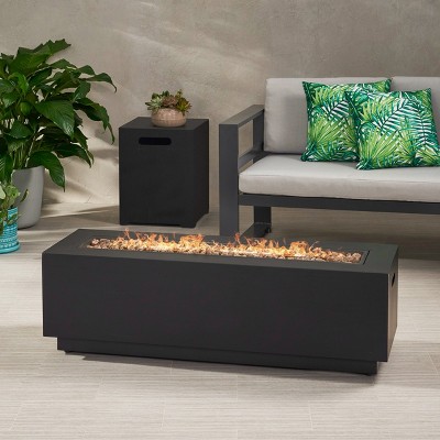 Dark Gray Iron Rectangular Gas Fire Pit Table with Tank Holder