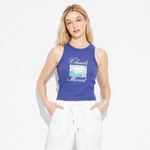 Women's Claude Monet Graphic Tank Top - Navy Blue - 1 of 3