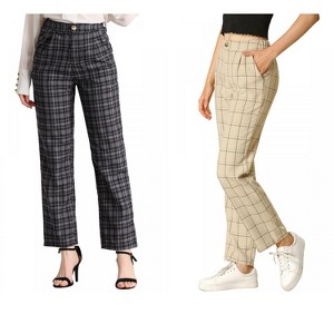 INSPIRE CHIC Women's Christmas Plaid Elastic Waist Casual Work Office Long Pants 2 Packs - 1 of 4