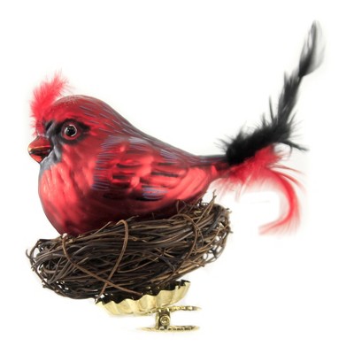 Holiday Ornament 4.0" Red Bird With Twig Nest Clip On Cardinal  -  Tree Ornaments