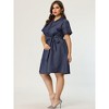 Agnes Orinda Women's Plus Size Relaxed Fit Buttons Belted Short Sleeves Chambray Shirtdress - 3 of 4