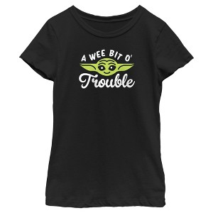 Girl's Star Wars: The Mandalorian St. Patrick's Day Grogu A Wee Bit O' Trouble T-Shirt - 1 of 4