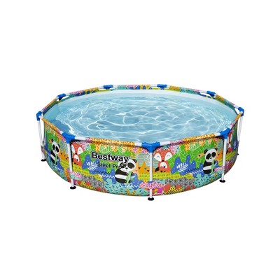 Bestway Steel Pro 9 Foot x 26 Inch Above Ground Round Outdoor Backyard Swimming Pool with 851 Gallon Water Capacity, Panda Jungle Print