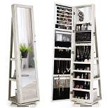 Costway 360degree Rotatable Jewelry Cabinet 2-in-1 Lockable Mirrored Organizer