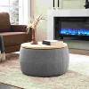 Racxily Storage Ottoman - Round, 2-in-1 End Table/Ottoman, Eucalyptus Frame, MDF/Oak Top, No Assembly, 250Lbs Capacity, Home Accent,Navy - 3 of 4