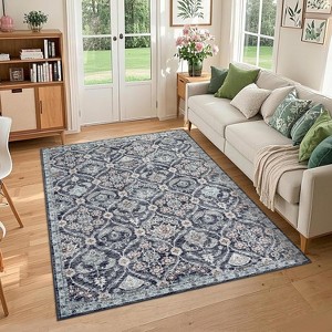 Floral Print Rugs for Living Room Bedroom Vintage Trellis Accent Rug Soft Foldable Washable Indoor Rug - 1 of 4
