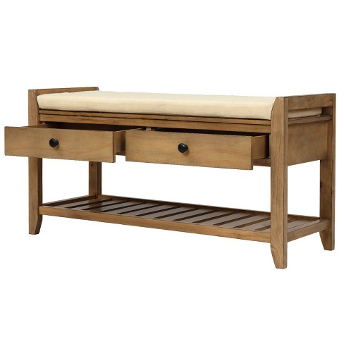 Modern Farmhouse Shoe Bench With Seat Cushion, Light Brown - Modernluxe :  Target