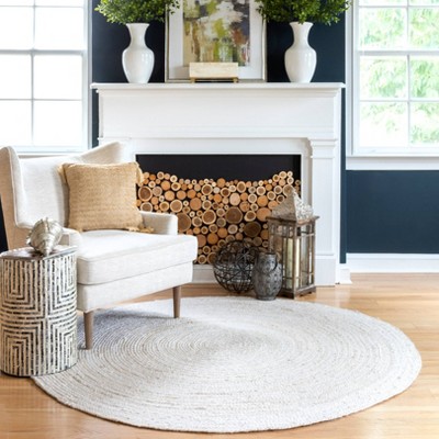 Off-White Round Hand Woven Jute Area Rug