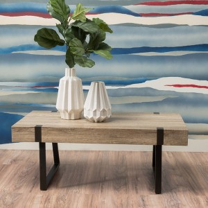 43.25" Faux Wood and Metal Industrial Coffee Table with Sturdy Legs and Thick Top for Living Room, Apartment, or Lounge - 1 of 4