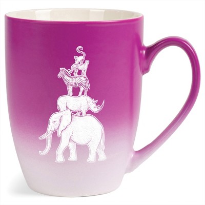 Elanze Designs 12 Ounce Ceramic Decorative Laser Engraved Elephant Rhino Zebra Cheetah Lemur Giftable Novelty Tea Coffee Cup Mug Pink and White