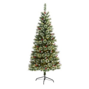 6ft. Frosted Pine Artificial Christmas Tree with 300 Clear LED Lights & Berries – Stylish Holiday X-Mas Glow - 1 of 4