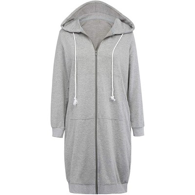 Haute Edition | Women's Tunic Long Length Full Zip Hooded Sweatshirt Hoodie