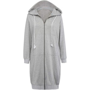 Haute Edition | Women's Tunic Long Length Full Zip Hooded Sweatshirt Hoodie - 1 of 3