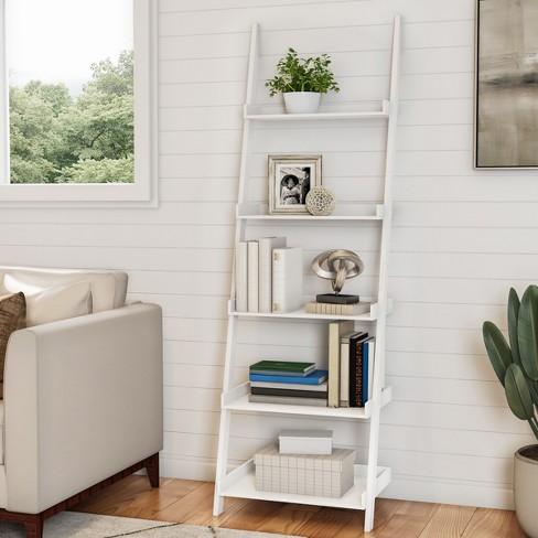 Lavish Home 5-tier Ladder Bookshelf - Leaning Decorative Shelves ...
