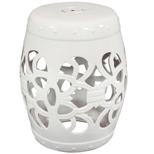Sunnydaze Knotted Quatrefoil Decorative Ceramic Garden Stool - 18" - White - 1 of 4
