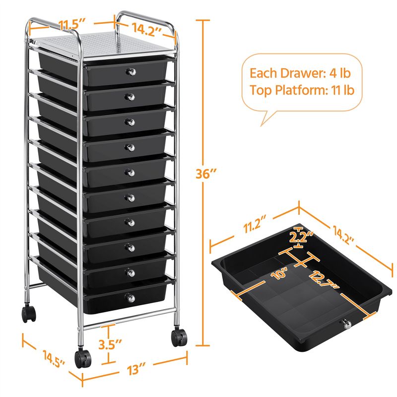 Yaheetech Drawers Rolling Storage Cart Metal Frame Plastic Drawers for Office/Home/Study, 3 of 8