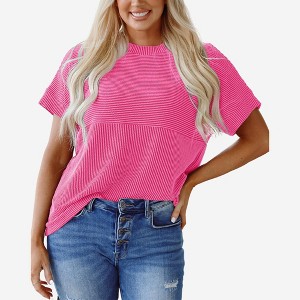 Amaryllis Women’s Ribbed Knit Short Sleeve Top Lightweight Casual Pullover Relaxed Fit Textured - 1 of 4