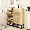 Hooseng Freestanding Faux Wooden Shoe Rack, Entryway Organizer with 2 Natural Rattan Flip Cabinet Drawers for Hallway, Living Room, Bedroom - 2 of 4