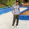 Campus Sutra Men Men's Charcoal Grey & Prussian Blue Marble Foliage Shirt - 3 of 3