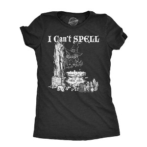 Womens I Cant Spell T Shirt Funny Halloween Witch Owl Spelling Joke Tee For Ladies - Crazy Dog Women's T Shirt - 1 of 4