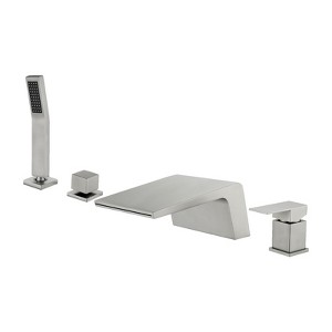 Cobbe Bathtub Faucet Set with Handheld Sprayer 5.91-Inch Wide Waterfall Tub Spout and 23.62-Inch Water Inlet Pipe Single Handle Brushed Nickel - 1 of 4