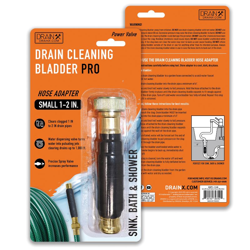 DrainX® Hydro-Pressure Dual-Valve Drain-Cleaning Bladder, 2 of 11