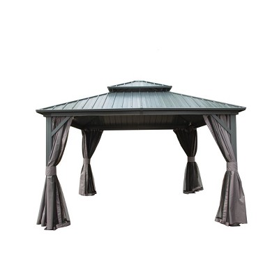 12X16 FT Outdoor Hardtop Gazebo,Gazebo With Galvanized Steel Double Roof Canopy And Curtains,Aluminum Metal Permanent Gazebo-Coolbibila