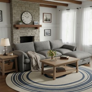 Whisen Oversized Chenille Sectional Sofa Couch with Storage Ottoman and Pockets, Adjustable Phone Holder and Charging Ports - 1 of 4