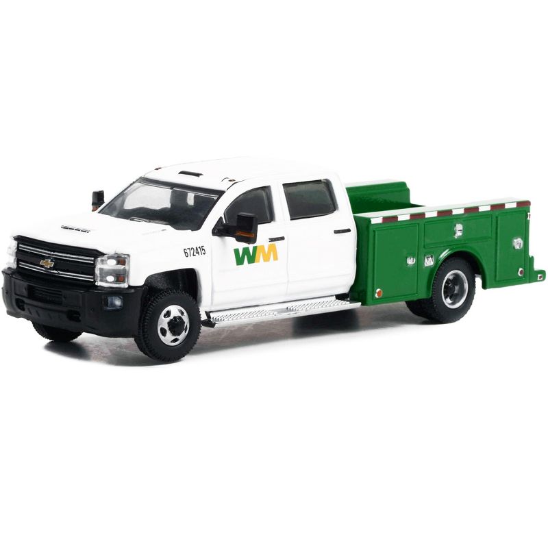 2018 Chevrolet Silverado 3500HD Dually Service Truck White and Green "Waste Management" 1/64 Diecast Model Car by Greenlight, 2 of 4