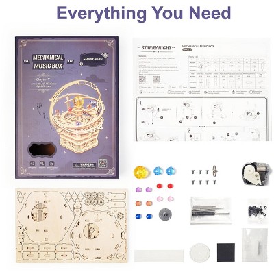 Детские куклы Etokfoks Starry Night 3D Wooden Music Box Puzzle Kit for Adults 84 Piece DIY Mechanical Model Plays Memory from Cats Gift — фото 6