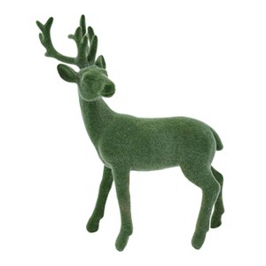 Transpac Green Flock Deer Figurine Decorative Object for Christmas Tabletop Decoration Gift for Collectors and Holiday Decor - 1 of 1