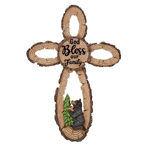 Collections Etc "God Bless our Family" Black Bear Religious Cabin Wall Cross - 1 of 2