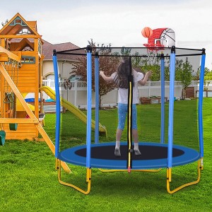 5.5 FT Kids Outdoor and Indoor Trampoline with Playpen, Basketball Hoop and Ball - ModernLuxe - 1 of 4