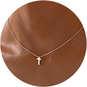 Crown Cross Necklace for Women, 14K Gold Plated Non-Tarnish Faith Jewelry Gift - 1 of 4