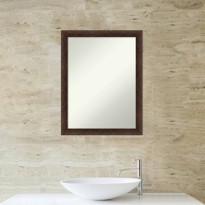 Warm Walnut 21"x27" Rectangular Wood Bathroom Vanity Mirror