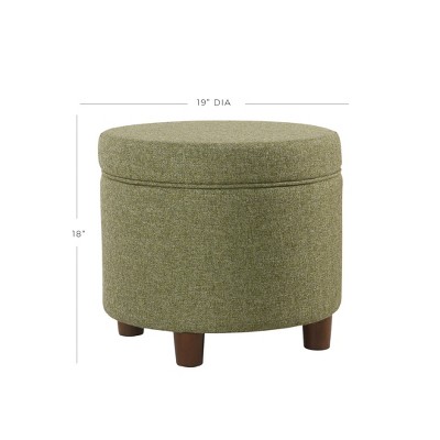 Green Tweed Round Storage Ottoman with Wood Legs