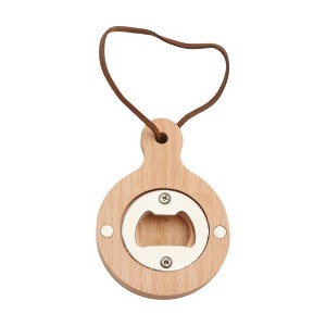 Unique Bargains Bottle Opener Magnetic Wood Round Handle Magnet Wood Light Brown 2.36"x3.35"x0.47" 1 Pcs - 1 of 4