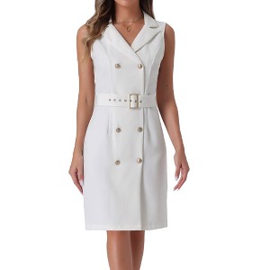 Allegra K Women's Sleeveless V Neck Notched Lapel Double Breasted Belted Work Office Dress - 1 of 4