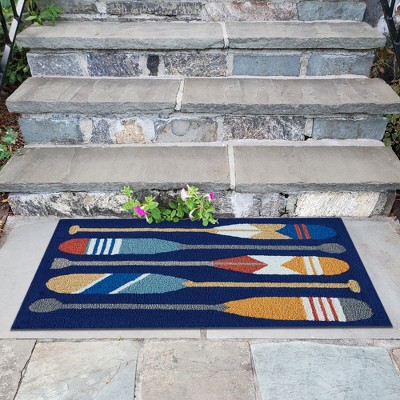 Liora Manne Handgetufteter Flächenteppich 'Willkommenszwerg' – 70x122 Cm, Blau, Für Indoor & Outdoor