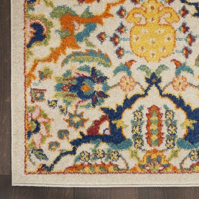 Ivory and Jewel Tones Boho Floral 8'x10' Synthetic Area Rug
