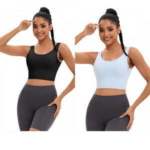 INSPIRE CHIC 2 Pcs Women's Full Coverage Deep V-Back Workout Fixed Cup Comfort Sports Bras - 1 of 4