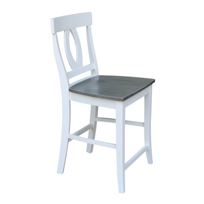 White and Heather Gray Wood Counter Height Stool with Splat Back