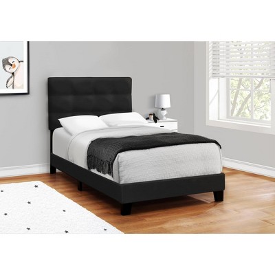 Monarch Specialties Bed, Twin Size, Upholstered, Bedroom, Frame Only, Youth, Teen, Juvenile, Black Velvet, Transitional