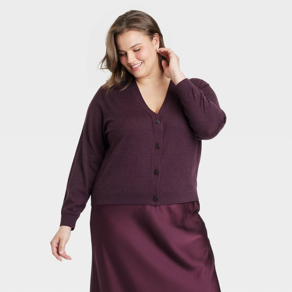 Women's Button-Front Cardigan - A New Day™ Burgundy 1X