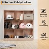 8-Section Wooden Toy Storage Cabinet with 4 Hidden Wheels & 2 Bins -  Bookshelf for Kids - Perfect for Home, School, and Kindergarten Organization - 4 of 4
