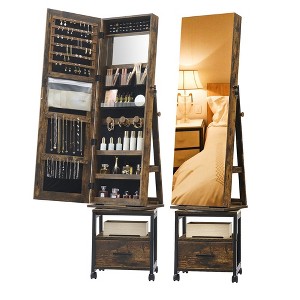 Garvee 360° Swivel Mirrored Jewelry Cabinet, Full Length Mirror with Jewelry Storage and Floor Standing Lock, Built in Makeup Mirror - 1 of 4