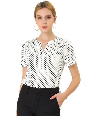 INSPIRE CHIC Women's Polka Dots Print V Neck Short Sleeve Elegant Work Office Tops